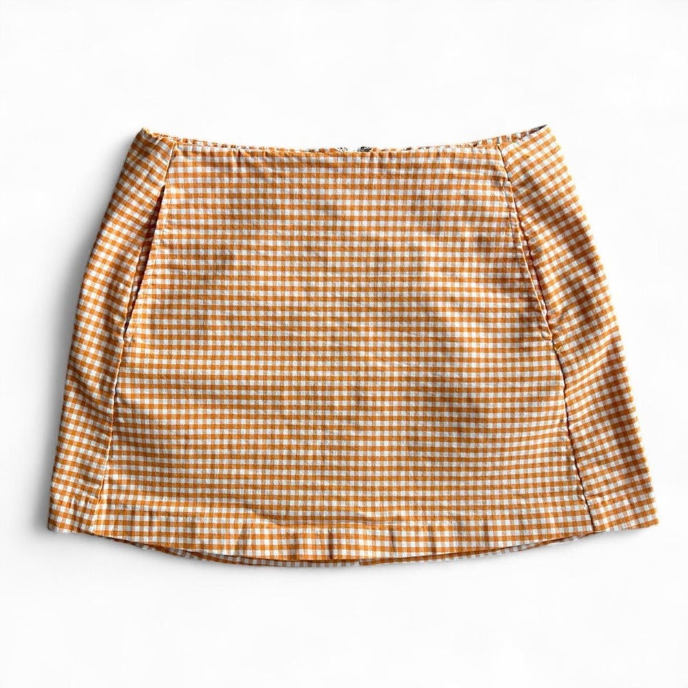 Urban Outfitters Orange and White Gingham Mini Skirt